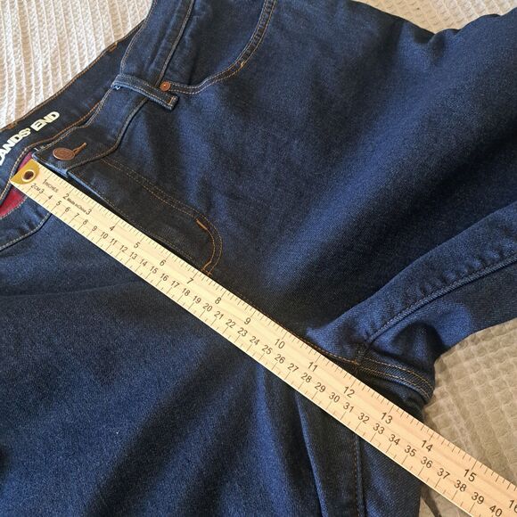 Lands End Woman’s 18 18W Dark Wash Flannel Lined Denim Blue Jeans Straight Leg - Picture 10 of 12